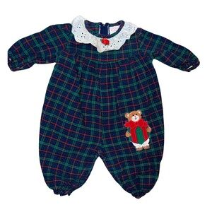 Vintage Allison Ann Cotton Plaid Christmas One Piece Infant Outfit 0-3 Months